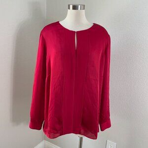 NEW Coldwater Creek Womens Plus 2X Fluid Chiffon Shirt Red Long Sleeve Blouse